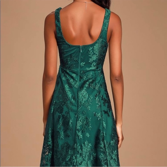 Lulus brocade embroidered Elegant Green Lace Dress - Picture 2 of 11